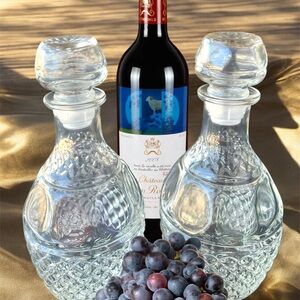 Vintage Wine/Whiskey Decanter Cut Glass Etched Crown Royal & Grapes Set